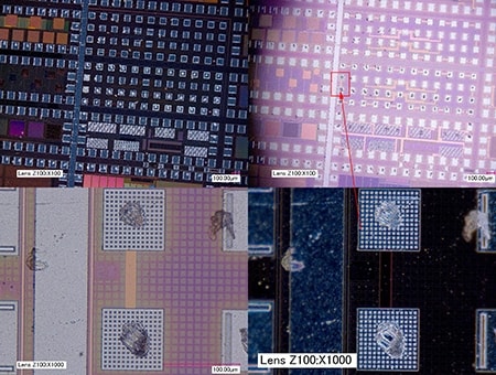 Low-magnification and high-magnification analysis images of a failure location (up to 1000x)